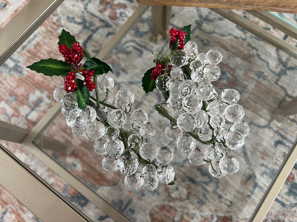 Vintage Lucite Grapes Cluster Set Mid Century Clear Faceted Fruit Decor MCM